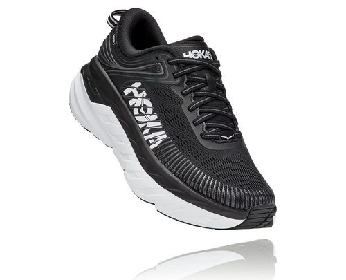 Hoka One One Bondi 7 Men's Road Running Shoes Black / White | IZXO-38509