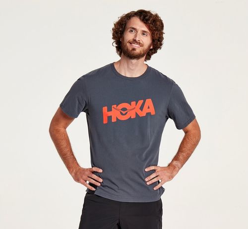 Hoka One One Brand Tee Men's Running Tees Ombre Blue | LYDM-91238