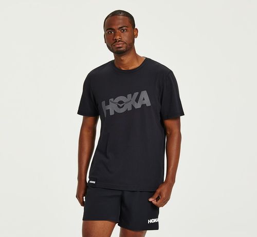 Hoka One One Brand Tee Men's Running Tees Black / Castlerock | SUQA-45216