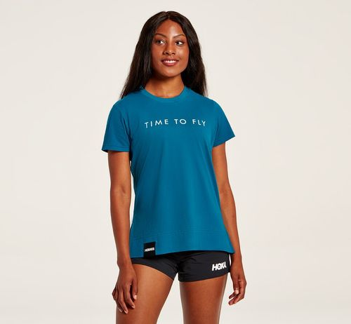 Hoka One One Brand Tee Women's Running Tees Moroccan Blue | EGQK-12956