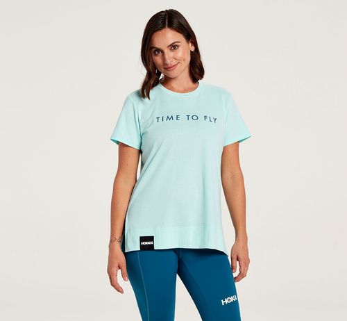 Hoka One One Brand Tee Women's Running Tees Blue Tint | LKGB-74293