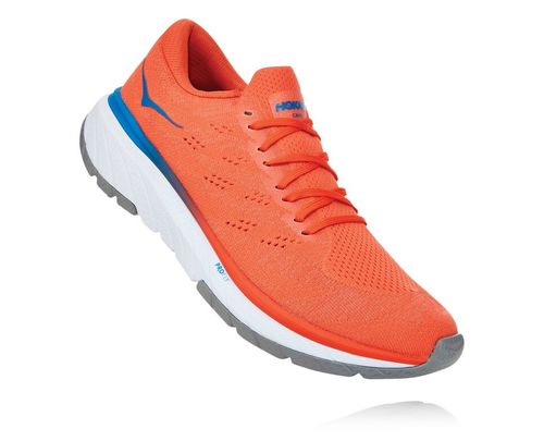 Hoka One One Cavu 3 Men's Road Running Shoes Mandarin Red / White | CYZX-69354