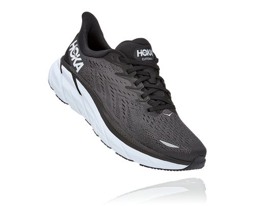 Hoka One One Clifton 8 Men's Road Running Shoes Black / White | CUQW-54026