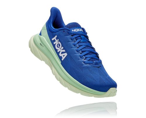 Hoka One One Mach 4 Men's Road Running Shoes Dazzling Blue / Green Ash | QSCX-30679