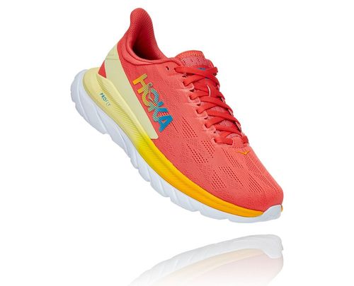 Hoka One One Mach 4 Men's Road Running Shoes Hot Coral / Saffron | XUYI-05869