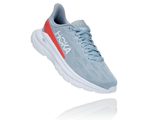 Hoka One One Mach 4 Women's Road Running Shoes Blue Fog / Hot Coral | EDRU-27801