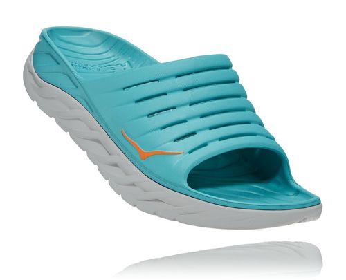 Hoka One One ORA Recovery Men's Slides Aquarelle / Blazing Orange | HUFS-57604