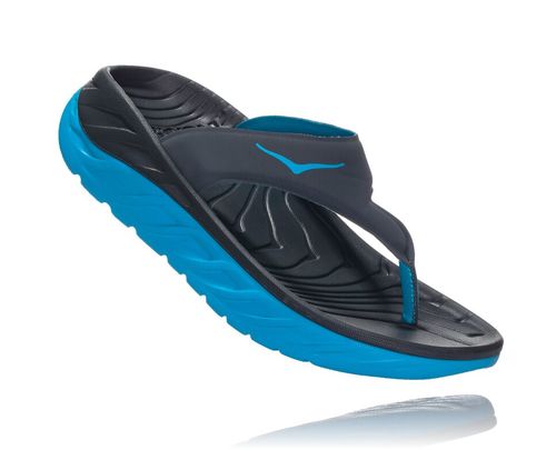 Hoka One One ORA Recovery Women's Flip Flops Ebony / Dresden Blue | NOAL-31064