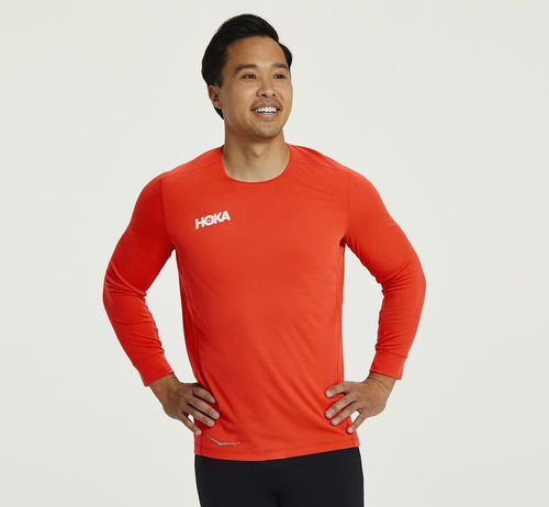 Hoka One One Performance 3/4 Sleeve Men's T Shirts Fiesta | FYLC-40623