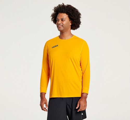 Hoka One One Performance 3/4 Sleeve Men's T Shirts Saffron | THFJ-31207