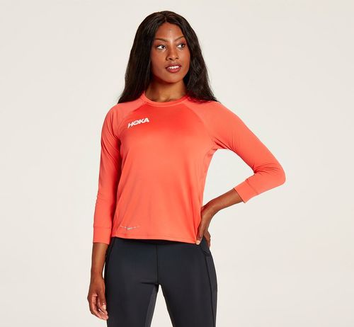 Hoka One One Performance 3/4 Sleeve Women's T Shirts Hot Coral | BZRL-92347