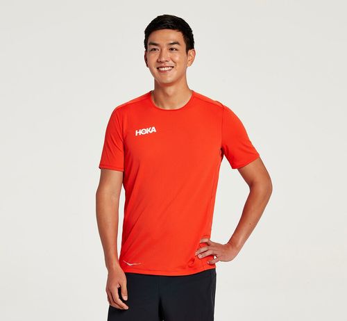 Hoka One One Performance Short Sleeve Men's T Shirts Fiesta | TZIU-82930