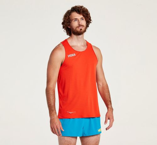 Hoka One One Singlet Men's Running Tops Fiesta | VPHQ-50492