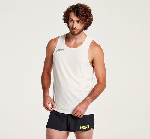 Hoka One One Singlet Men's Running Tops White | XNEM-95426