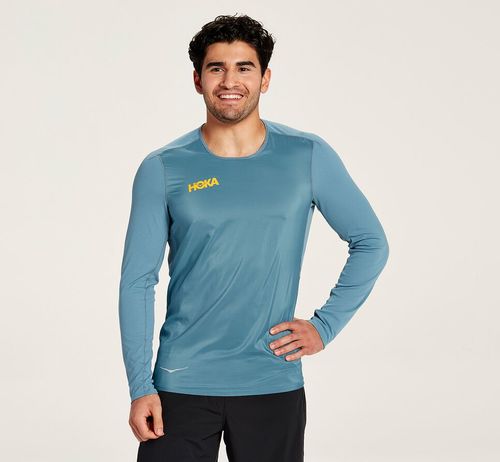 Hoka One One Slim Fit Men's Windshirts Provincial Blue | EOKG-70249